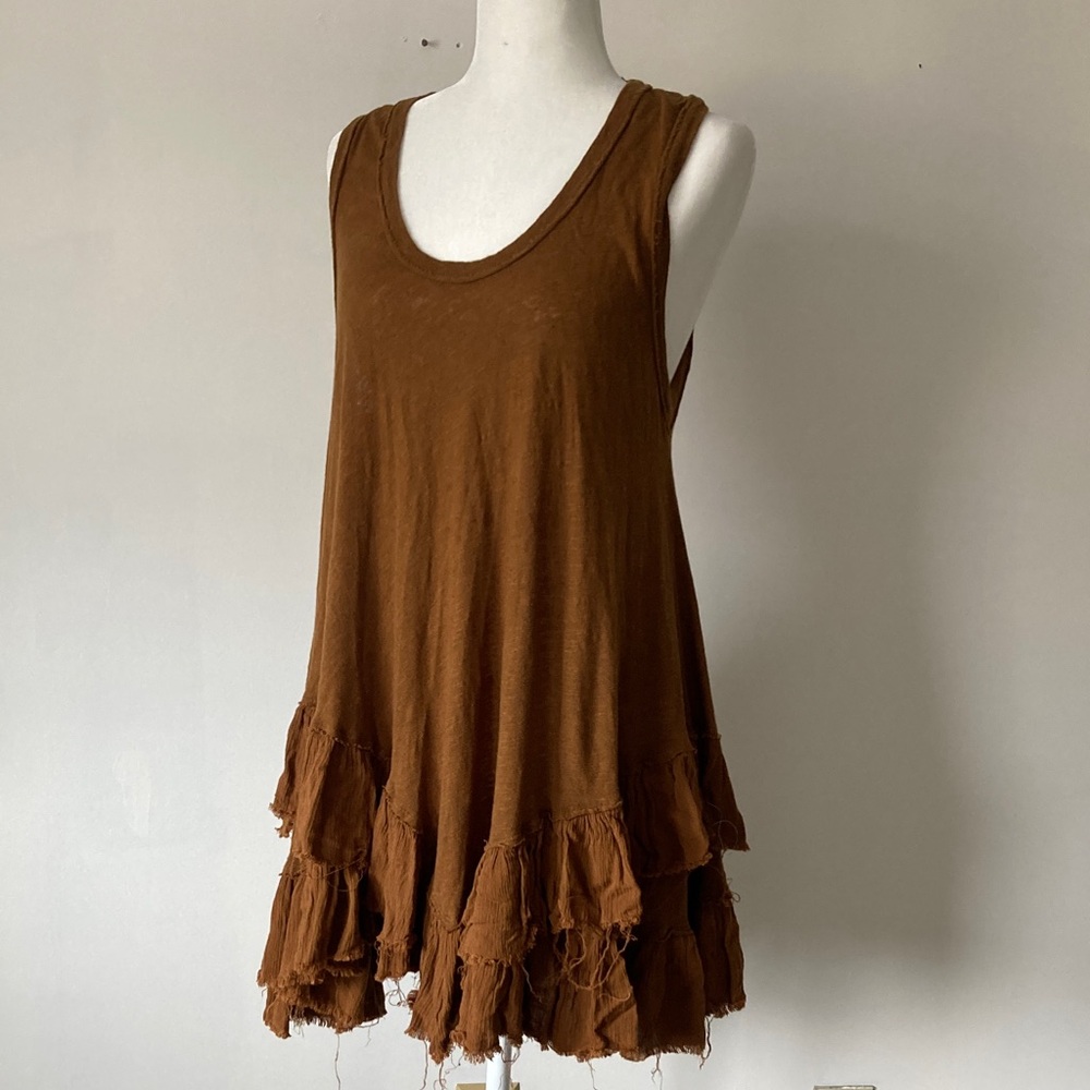 We the Free Brown Sleeveless Ruffle Dress Tank Tunic Small